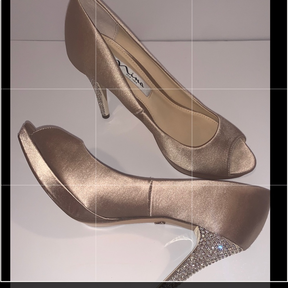 Mia, champagne jeweled heel pump